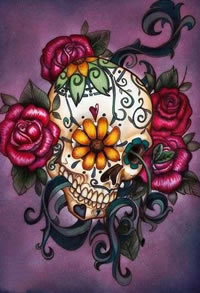 手稿很好看的骷髅花藤纹身图案