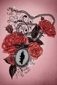 手稿好看的玫瑰怀表纹身图案