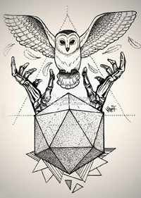 手稿点刺几何猫头鹰纹身图案