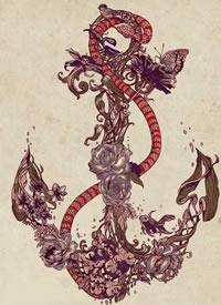 手稿漂亮好看的船锚纹身图案