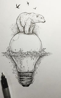 手稿灯泡上的北极熊纹身图案
