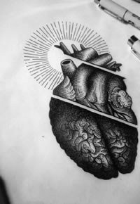 手稿的脑子心脏纹身图案