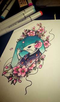 彩绘的老鼠先生纹身图案