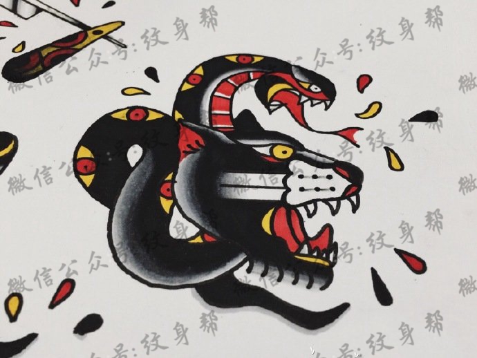 手稿蛇系黑豹纹身图案