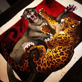 手稿彩绘两只豹纹身图案