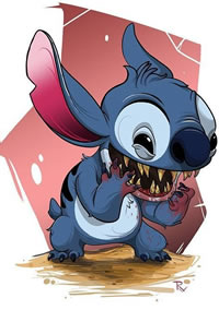 手稿彩色的史迪奇纹身图案