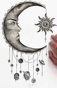 手稿的月亮婆婆纹身图案