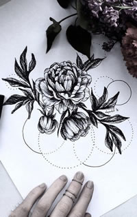 手稿素描一束花纹身图案