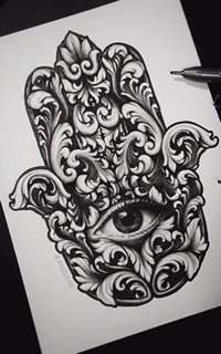 复古风手掌眼睛纹身图案