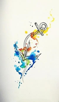 手稿水彩的船锚纹身图案