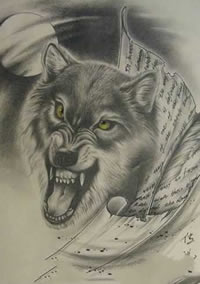 手稿目露凶光狼头纹身图案