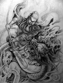 手稿武关羽纹身图案