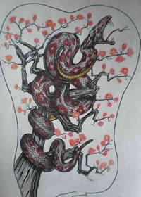 手稿梅花树上的大蛇图案