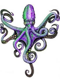 手稿彩色八爪鱼章鱼纹身图案