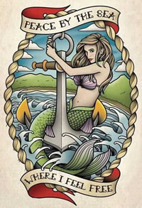 一幅彩色美人鱼纹身手稿图案