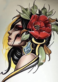 一组彩色school纹身手稿图案素材