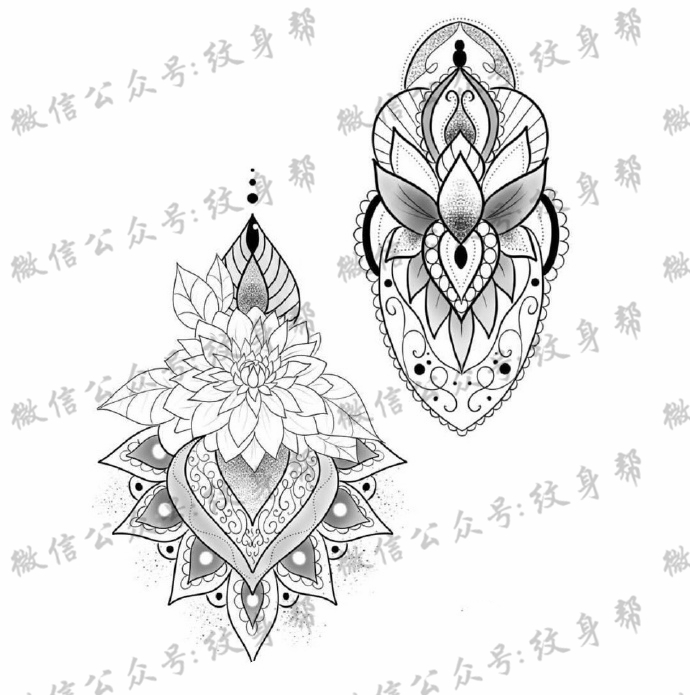 曼陀罗点刺梵花_100张曼陀罗点刺梵花纹身手稿图案