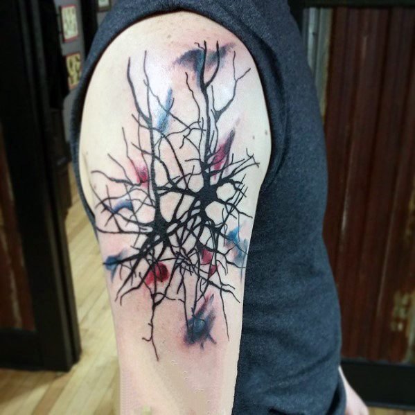 线条纹身小图  线条交错的神经元纹身图案