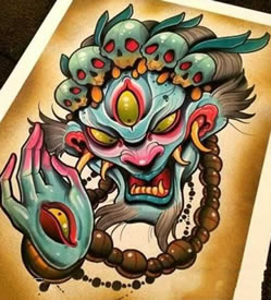 手稿彩色school恶魔纹身图案