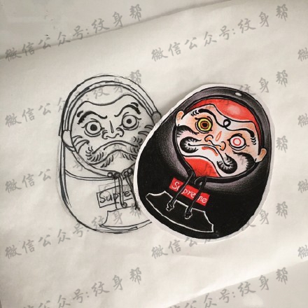 达摩蛋纹身手稿_40张达摩蛋手稿纹身图案素材