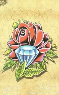 手稿花朵钻石纹身图案