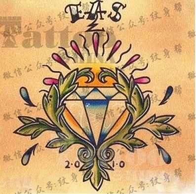 手稿花朵钻石纹身图案