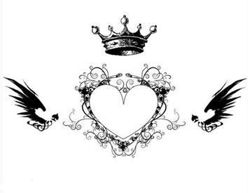 手稿爱心翅膀皇冠纹身图案