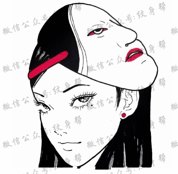 能面万媚纹身手稿_52张日式能剧面具纹身手稿图案素材欣赏