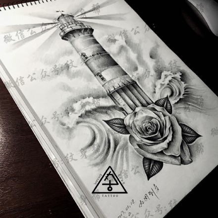 灯塔纹身手稿_一组24张灯塔手稿纹身图案