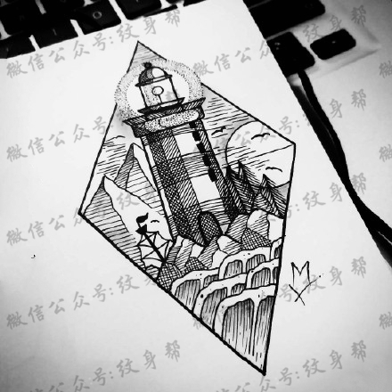 灯塔纹身手稿_一组24张灯塔手稿纹身图案