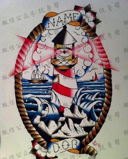 灯塔纹身手稿_一组24张灯塔手稿纹身图案