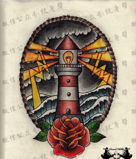 灯塔纹身手稿_一组24张灯塔手稿纹身图案