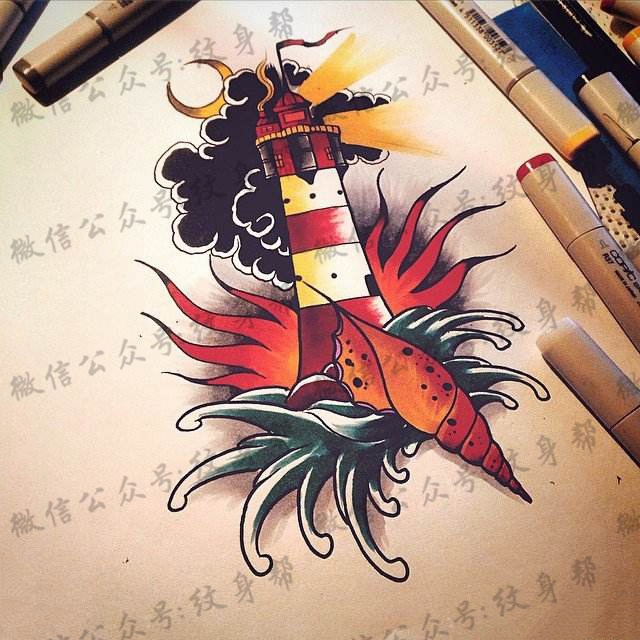 灯塔纹身手稿_一组24张灯塔手稿纹身图案
