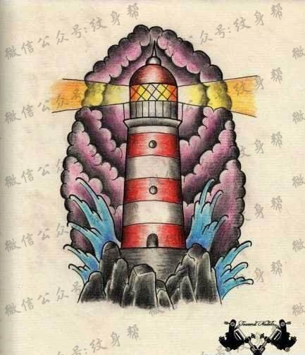 灯塔纹身手稿_一组24张灯塔手稿纹身图案