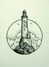 灯塔纹身手稿_一组24张灯塔手稿纹身图案