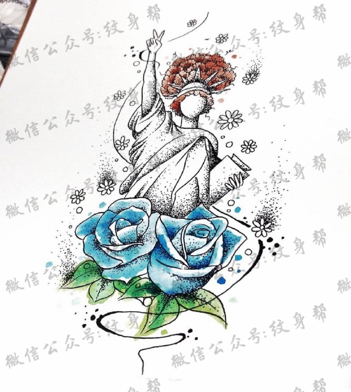 水彩点刺手稿_9张漂亮的水彩点刺纹身刺青手稿图案