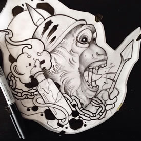 new school猩猩纹身图案手稿