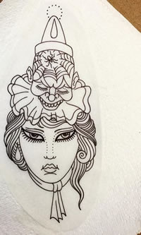 欧美school 小丑女郎纹身图案手稿