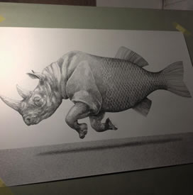 欧美河马金鱼拼接纹身图案手稿