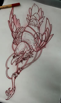 传统乌鸦纹身图案手稿