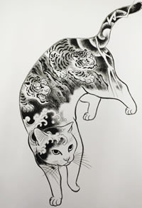 传统纹身猫纹身图案手稿