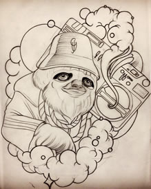 传统狸猫纹身图案手稿