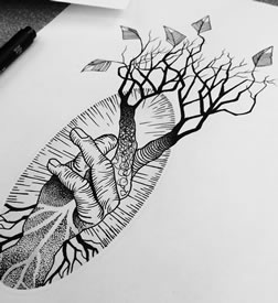 点刺手树纹身图案手稿