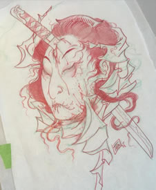 日式生首纹身图案手稿