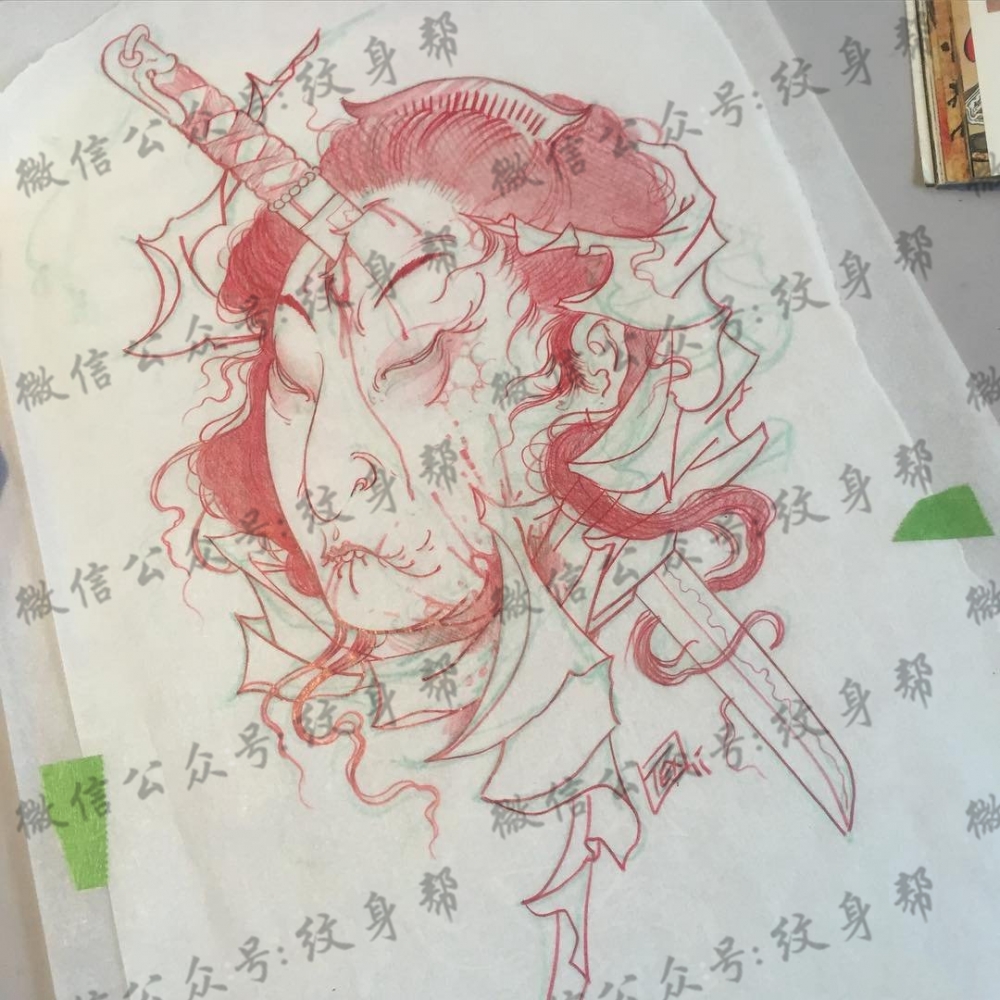 日式生首纹身图案手稿