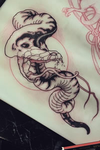 欧美school蛇纹身图案手稿