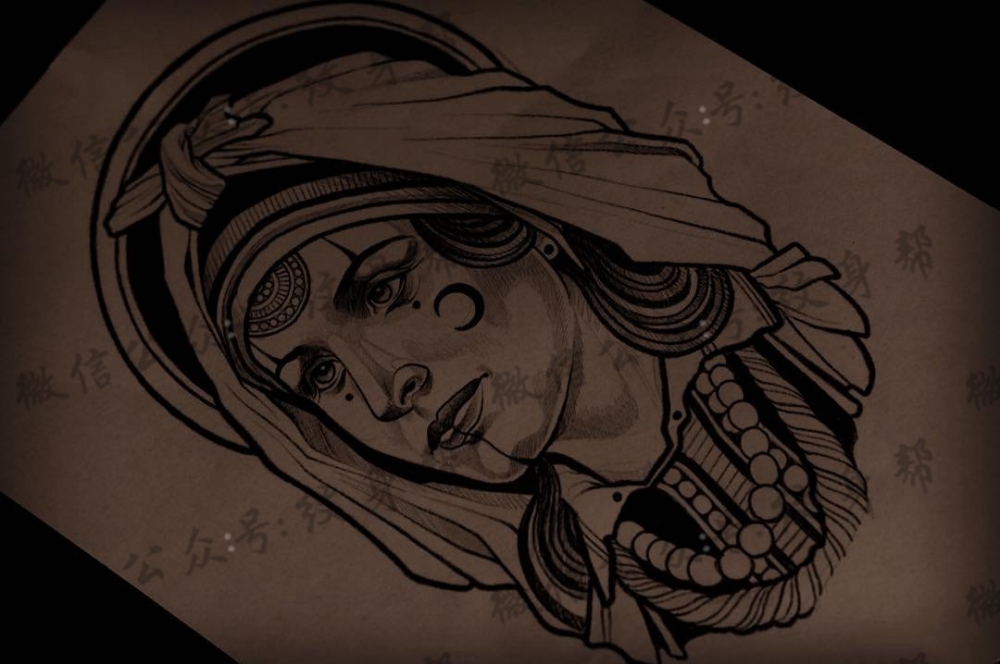 日式传统人物纹身图案手稿