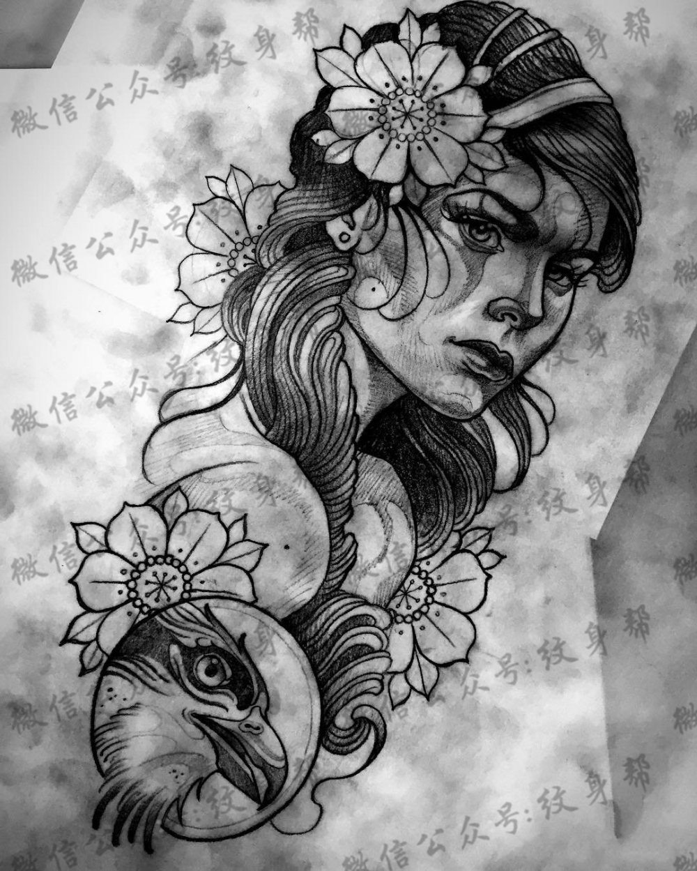 school女郎纹身图案手稿