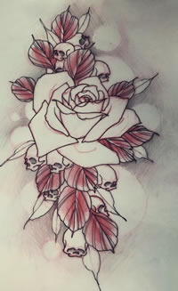 new school玫瑰骷髅纹身图案手稿