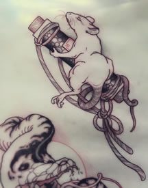 日式传统老鼠纹身图案手稿